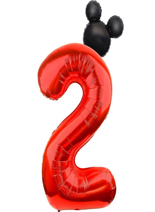 LEBERY Mouse Number 2 Balloon 40 Inch Red Number 2 Balloon Mini Mouse Head Balloons for 2nd Birthday Party, Black Red Large Numeral Two Foil Balloons for Baby Shower Anniversary Supplies Decoration - Image 1